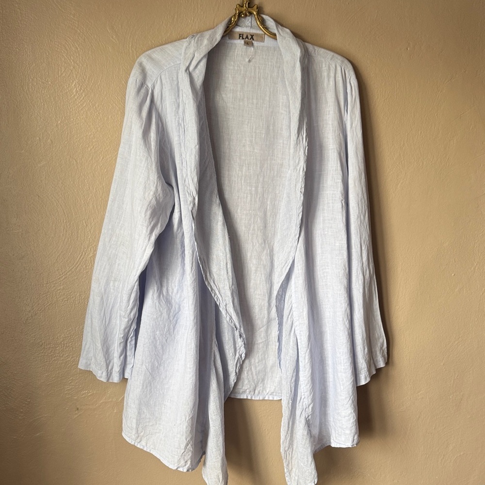 Flax Baby Blue Linen Draped Cardigan Size Large